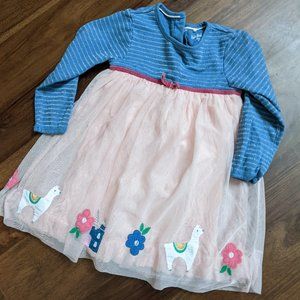 Baby Boden Girls Adorable Dress with Tulle Skirt with Llamas and Flowers 18-24 M